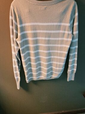 croft & barrow Beige and White Striped Crewneck Sweater